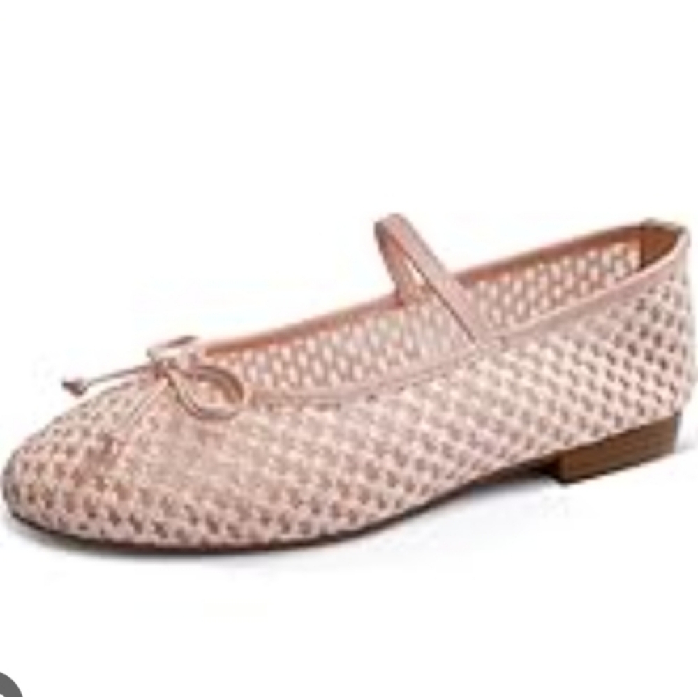 MUCCCUTE Apricot Raffia Rownd Toe Mary Jane Ballet Bow Flats Size 8.5 NWT